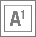A gray letter "A" with a small superscript "1" in the top right corner, centered inside a double gray square border on a white background.