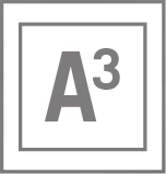 Gray "A3" text, with the "3" in superscript, is centered inside a double-lined square border on a white background.