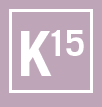 A white square border with the text "K15" in bold white letters centered inside, on a light purple background.