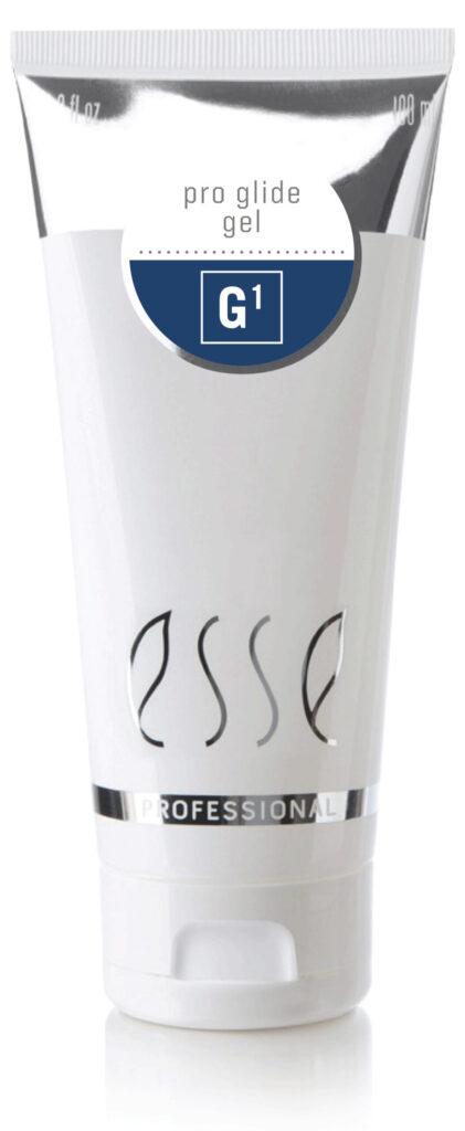A white tube labeled "Esse Professional Pro Glide Gel G1" with a silver band near the bottom, standing upright against a plain background.