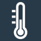 A white thermometer icon with three horizontal lines to the left, set against a dark blue background, symbolizing temperature or weather conditions.
